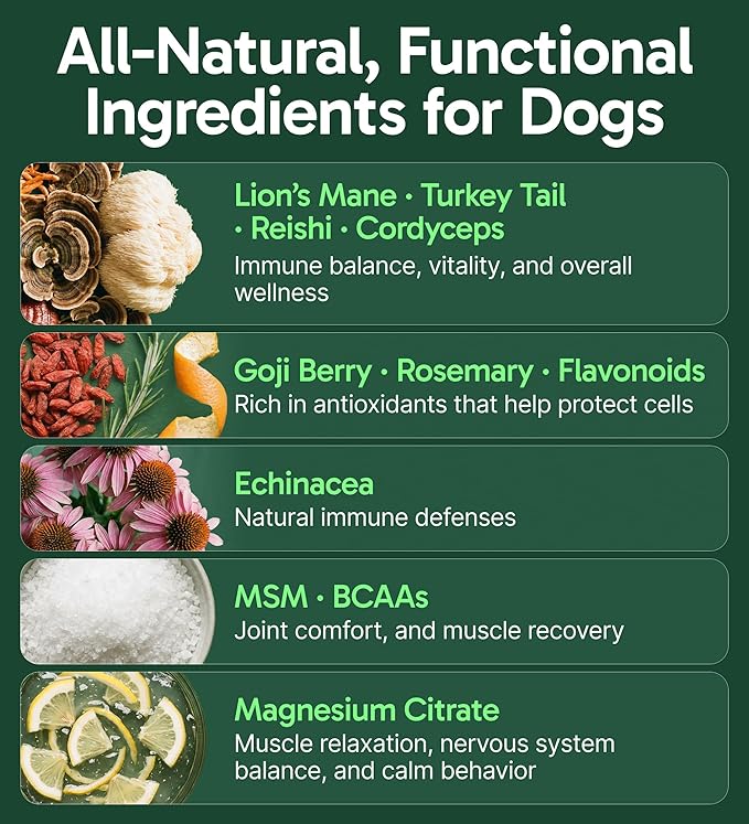 K9 Immune, All-Natural Mushroom Powder for Dogs for Immunity, Digestion, Joints, & Energy, Antioxidant-Rich & USA-Made, Dog Immune Support with Turkey Tail Mushroom for Dogs, 30 Servings