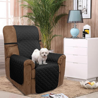 U-NICE HOME Recliner Chair Covers Reversible Quilted Water Repellent Pet Protectors with Elastic Straps (23''Recliner Small, Black/Grey)