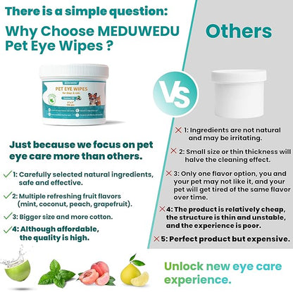 MEDUWEDU Eyes Wipes for Dogs & Cats 120 Counts, Grooming Kit Care for Dogs and Cats, Prevent Tear Stains, Eye Debris, Discharge, Mucus Secretions,Unscented