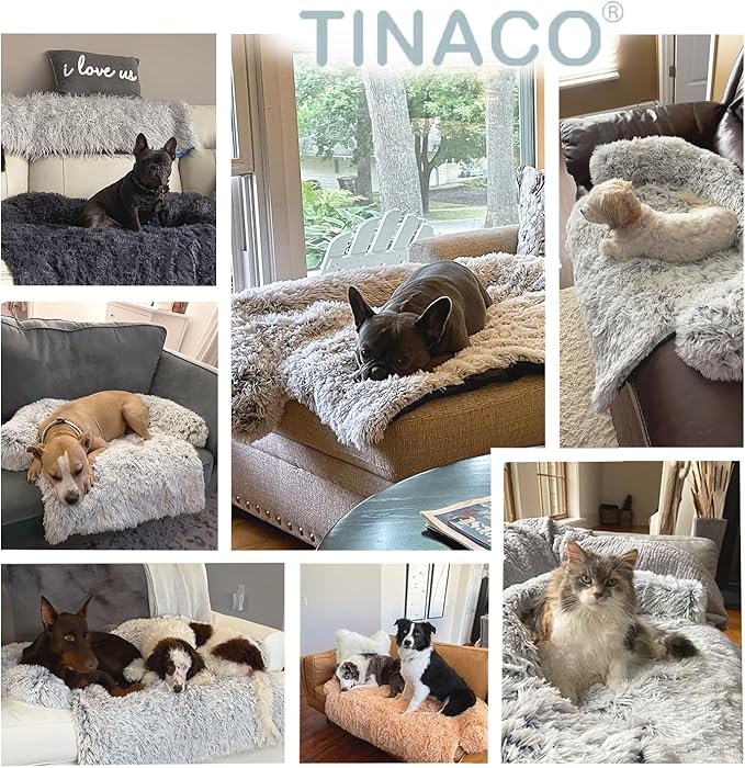 Tinaco Calming Dogs/Cats Bed Mats, Dog Pad Washable Removable Couch Cover, Plush Long Fur Mat for Pets, Waterproof Lining, Perfect for Small, Medium and Large Dogs and Cats (Gradient Gray, 59"x39")