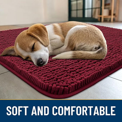 Smiry Dog Door Mat for Muddy Paws 47x24, Absorbs Moisture and Dirt Doormat, Non-Slip Washable Quick Dry Chenille Front Door Mat Indoor Entrance, Entryway Carpet for Inside Floor, Red
