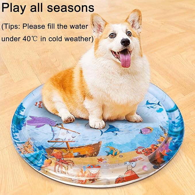 Thickened Water Sensory Playmat for Cats 100 x 100 cm Round Sensor Cat Bed Cooling Mat for Pets Playing Sleeping All Seasons