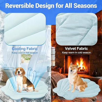 Dog Cooling Mat, 47'' × 47'' Large, Self-Cooling Mat for Dog, (Cool & Warm) Double-Sided Pet Cool Pads for Crate, Kennel, Machine Washable Summer Blanket, Cat Cool Bed, Non-Gel, Sky Blue