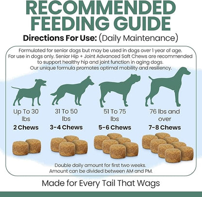 Chew + Heal Labs Glucosamine for Dogs Hip and Joint Supplement - 240 Senior Dogs Mobility Soft Chews - Made with Glucosamine, MSM, Chondroitin, Green Lipped Mussels and More - Made in The USA