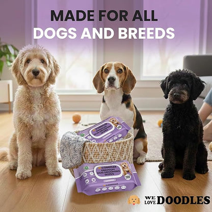 We Love Doodles Dog Wipes - Deodorizing & Cleaning Pet Wipes, for Coat, Face, Paws, Butt, & Body, Dog Essentials & Grooming Supplies, Made in USA, Lavender (400 Wipes)