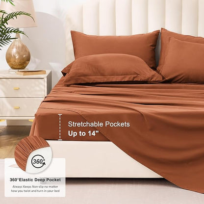 Love's cabin Twin XL Comforter Set Burnt Orange, 5 Pieces Twin XL Bed in a Bag, All Season Bedding Sets with 1 Comforter, 1 Flat Sheet, 1 Fitted Sheet, 1 Pillowcase and 1 Pillow Sham