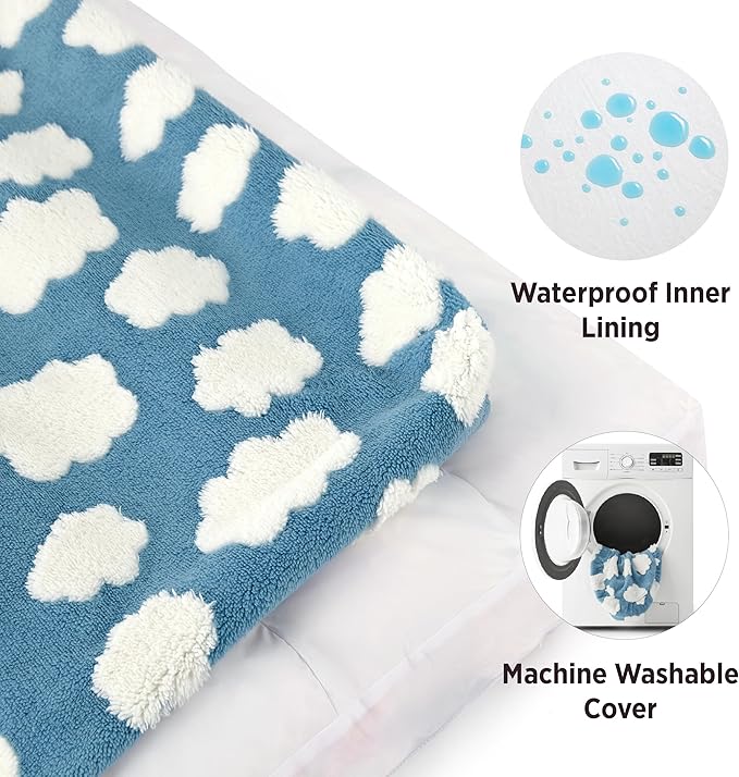 LE SURE Cute XL Dog Bed for Crate-Thick Shredded Chopped Foam Pet Bed as Gift for Indoor with Removable Washable Cover, Modern Fuzzy Plush & Anti Slip Bottom, Blue