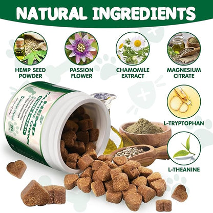 Calming Chews for Dogs, Dog Calming Chews - Anxiety Relief Treats - Dog Supplements Helps with Separation, Barking, Stress Relief, Composure, Promote Relaxation - Natural Ingredients