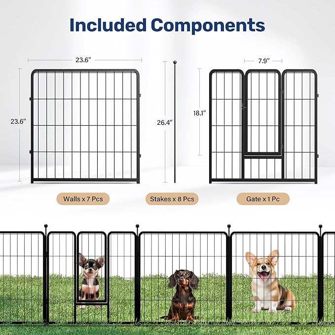 HealSmart Dog Playpen 24 Inch 8 Panels, Heavy Duty Metal Portable Pet Playpen Indoor Outdoor for Camping, Yard, RV, Garden Fence, Privacy Patio, Black