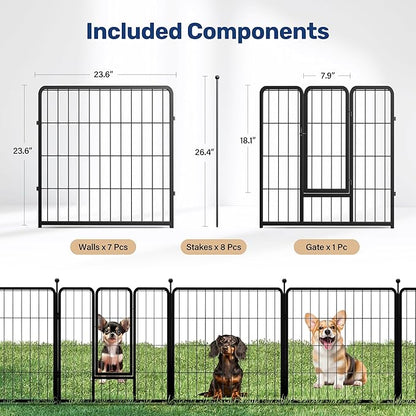 HealSmart Dog Playpen 24 Inch 8 Panels, Heavy Duty Metal Portable Pet Playpen Indoor Outdoor for Camping, Yard, RV, Garden Fence, Privacy Patio, Black
