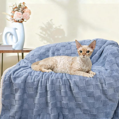 Luciphia Waterproof Dog Blanket, Leakproof Large Pet Blanket for Couch Sofa Bed Furniture Cover Protector, Washable Soft Sherpa Fleece with 3D Jacquard, Cozy Calming Reversible, Blue White, 85"x57"