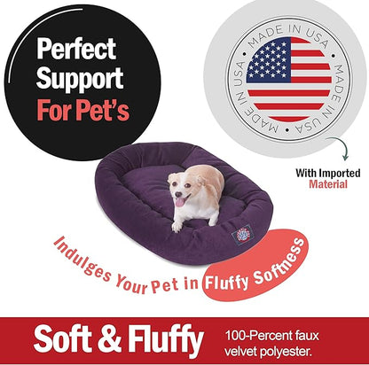 Majestic Pet 32 Inch Micro Velvet Calming Dog Bed Washable – Cozy Soft Round Dog Bed with Spine for Head Support - Fluffy Donut Puppy Mat 32x23x7 (inch) Medium – Aubergine (2025)