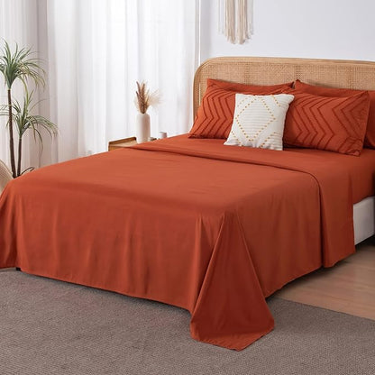 Litanika Full Size Comforter Set with Sheets Burnt Orange - 7 Pieces Bed in a Bag Full Terracotta Boho Tufted Complete Bedding Sets Rust Bed Set with Comforter, Sheets, Pillowcases & Shams