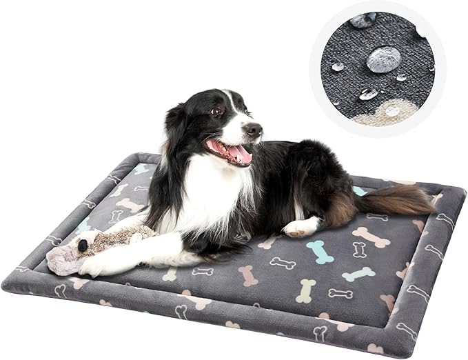 Allisandro Lightweight Waterproof Dog Bed Pad, 1.5" Thick Travel Mat for Crates, Kennels & Elevated Beds, Washable Non-Slip Sleeping Mat for Small to Large Dogs, 48 x 30 Inches, Grey Bone