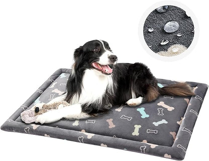 Allisandro Lightweight Waterproof Dog Bed Pad, 1.5" Thick Travel Mat for Crates, Kennels & Elevated Beds, Washable Non-Slip Sleeping Mat for Small to Large Dogs, 30 x 19 Inches, Grey Bone