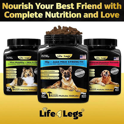 Premium Hip and Joint Supplement for Dogs, Glucosamine for Dogs with Chondroitin, MSM, Turmeric & Omega 3, Daily Dog Joint Supplement Soft Chews, Bacon, 30 Count