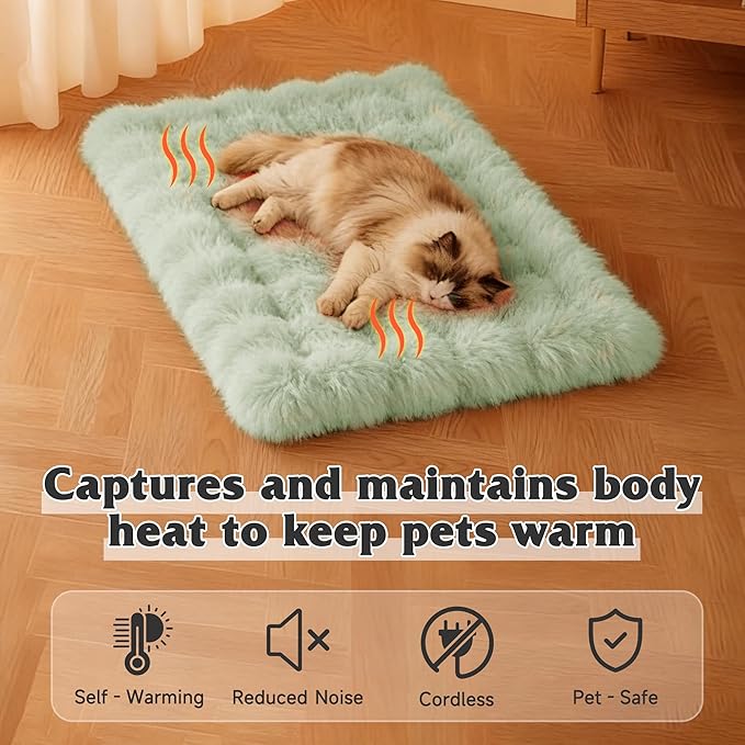 Self Warming Cat Bed, Self Heating Cat Mat & Warming Pad with Plush Fleece 18"x24", Non-Slip – Indoor Heated Cats Pad for Kittens, Small Dogs & Senior Pets,Green