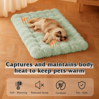 Self Warming Cat Bed, Self Heating Cat Mat & Warming Pad with Plush Fleece 18"x24", Non-Slip – Indoor Heated Cats Pad for Kittens, Small Dogs & Senior Pets,Green