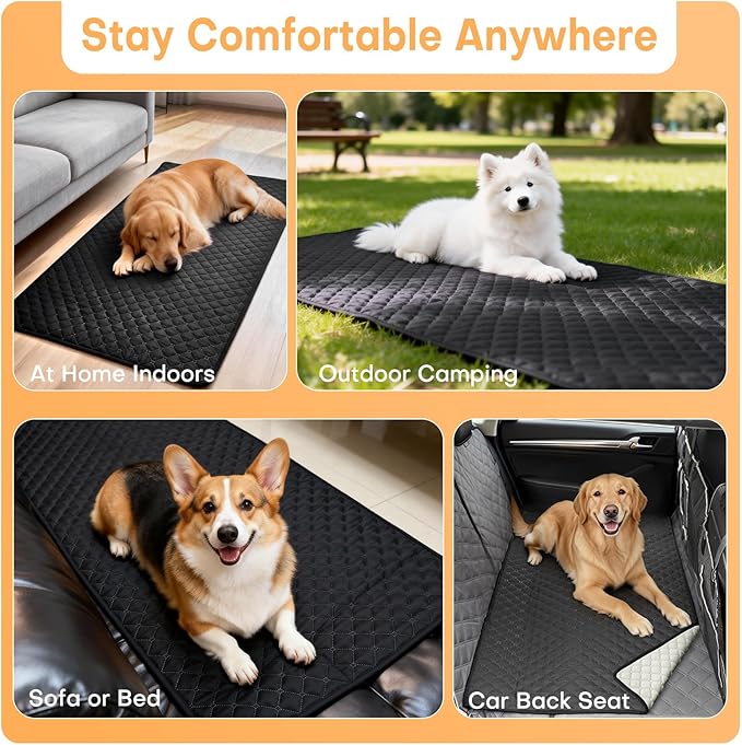 Doglike Dog Bed Mat for Car Backseat [Quick-Dry & Non-Slip], Road Trip Bed to Fully Protect Dog's Safety, Fits Trucks/SUVs Back Seat Cover Extenders, Black, 52.3x23 inch, L