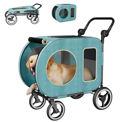 kepptory Dog Stroller with Large Dog House, XL Pet Stroller for 2 Small Dogs with Panoramic Sunroof, Adjustable Handle, Storage Organizer and Sturdy Metal Frame,32.4Lx19.3Wx23.6H(House Size)