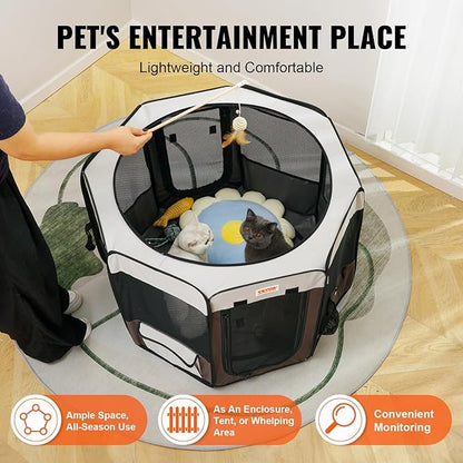 VEVOR Portable Pet Playpen, 36x36x23 in Foldable Dog Cat Pen + Free Carrying Case + Bowl, Indoor/Outdoor Dogs Crates Kennel for Puppies with Premium Waterproof 600D Oxford Cloth, Removable Zipper Top