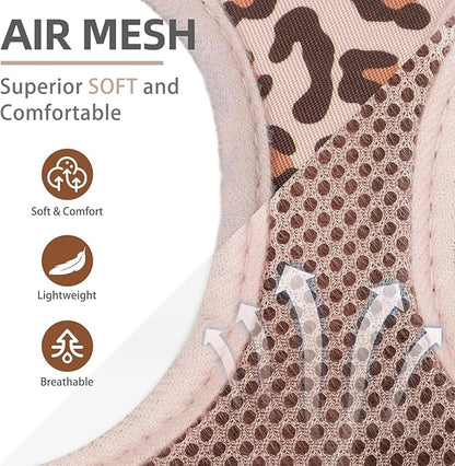 PUPTECK Dog Harness and Leash Set for Small Medium Dogs No Pull Step-in Soft Mesh Puppy Cat Vest Harnesses Reflective at Night, Brown Leopard Print, XS
