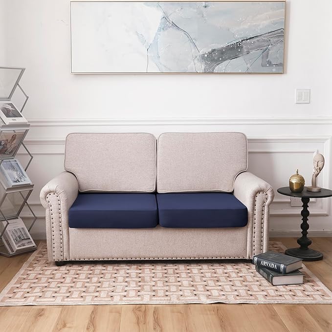 Waterproof Couch Cushion Covers 2 Seat Covers, Stretch Individual Seat Covers for Sectional Sofa, Reversible Couch Sofa Protector Covers for Kids Pets (2-Piece Loveseat Cushion Cover, Navy)