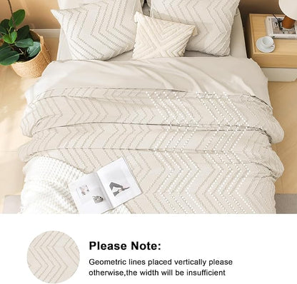 Litanika Oversized King Size Comforter Set with Sheets Beige - 7 Pieces Bed in a Bag Oversized King Boho Tufted Complete Bedding Sets with Comforter, Sheets, Pillowcases & Shams