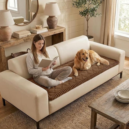 Smiry Fuzzy Couch Cover for Dogs, Non Slip Washable Pet Sofa Cover, Scratch Proof Hair Resistant Plush Sofa Slipcover, Pet Friendly Couch Cushion Protector for Cat, Brown, 27.6" x 47"