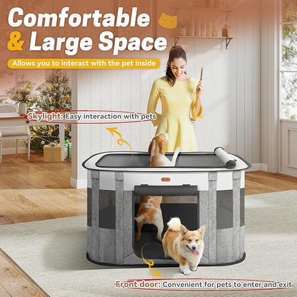 Seiyierr Foldable Pet Playpen - Cat & Puppy Playpen, Travel Dog Crate with Carrying Case, Cat Tent Dog Pen for Outdoor Camping Use