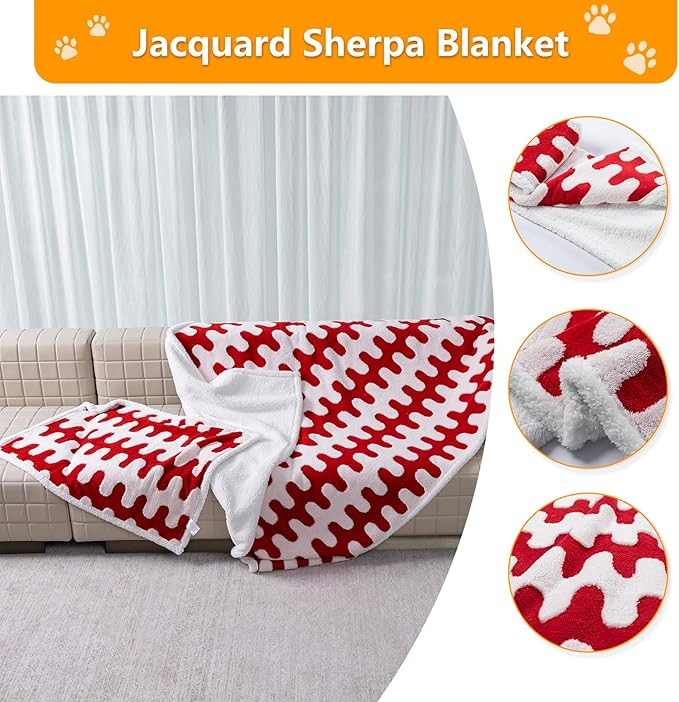 Waterproof Pet Blanket,Dog Bed Covers Couch Sofa Stylish Jacquard Pets Throw Blankets for Puppy Cats Washable Reversible Furniture Protection Covers (Red Wave,XL)