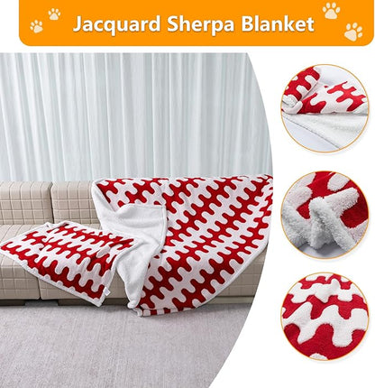 Waterproof Pet Blanket,Dog Bed Covers Small Throw for Puppy Cats Stylish Jacquard Pets Couch Sofa Furniture Protection Washable Reversible Covers (Red Wave,XS)