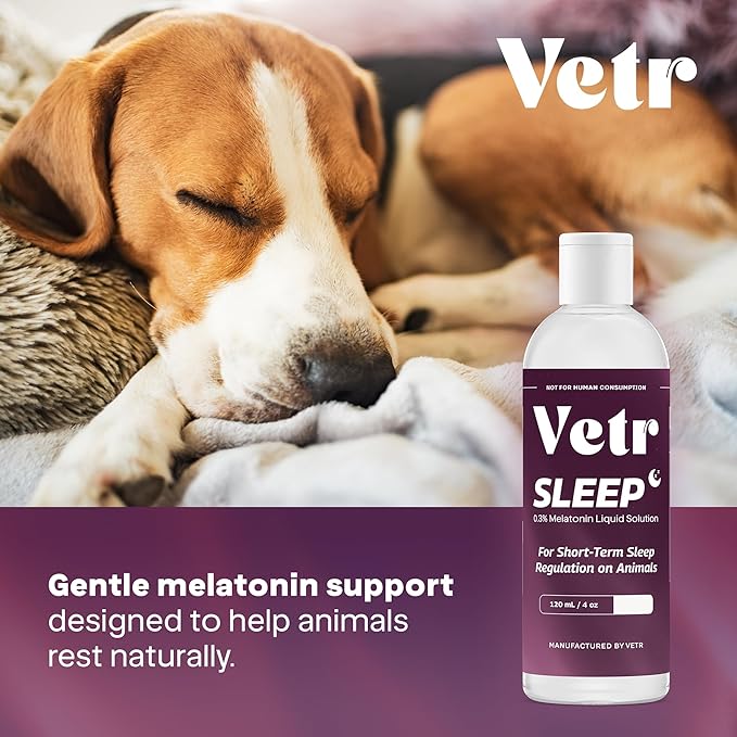 vetr Sleep Melatonin for Dogs & Cats - Roasted Chicken Flavor - Liquid Calming Drops, Dog Sleep Aid, Anxiety Relief Supplement (120mL)