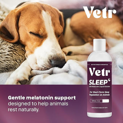 vetr Sleep Melatonin for Dogs & Cats - Roasted Chicken Flavor - Liquid Calming Drops, Dog Sleep Aid, Anxiety Relief Supplement (120mL)