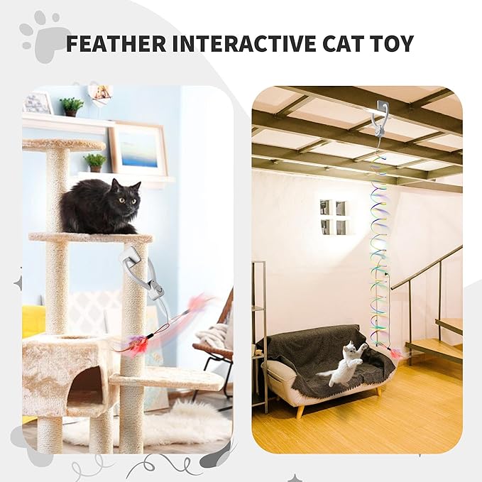 Interactive Cat Toys for Indoor Cats,Automatic Hanging Electric Cat Teaser Door Frame & Doorway,with Feather Mouse String wand Enrichment Chase Toy,Safe Self Play for Bored Multi Cats Households