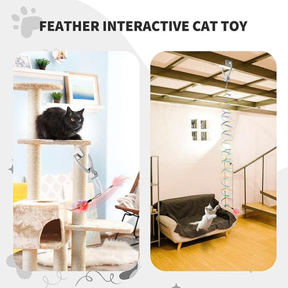 Interactive Cat Toys for Indoor Cats,Automatic Hanging Electric Cat Teaser Door Frame & Doorway,with Feather Mouse String wand Enrichment Chase Toy,Safe Self Play for Bored Multi Cats Households