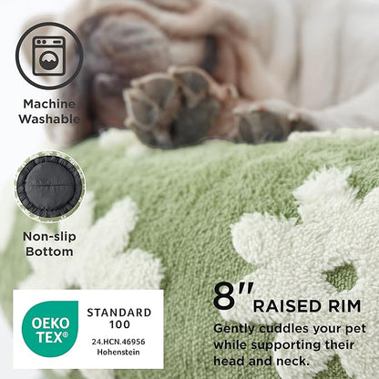 LE SURE Shown on TV Donut Small Dog Bed - Round Cat Beds Indoor Calming Gift for Pets, Cute Modern Beds with Jacquard Shaggy Plush & Anti Slip Bottom, 27 Inch, Green