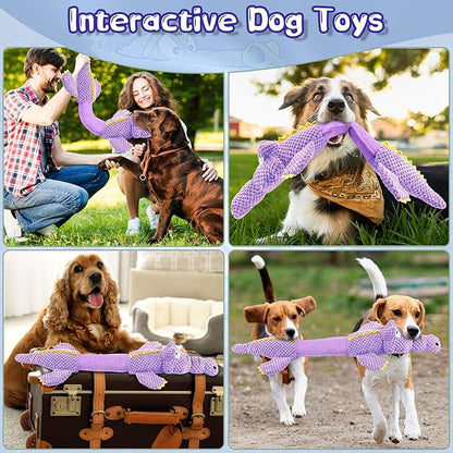 WOWBALA Interactive Tug of War Dog Toys for Small to Large Breeds-Squeaky Plush Puppy Toys with Crinkle Paper, Stuffed Chew Dog Toys to Keep Them Busy, Training Reward Gift (Purple)