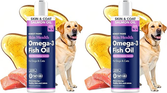 Honest Paws Salmon Oil for Dogs & Cats – Omega 3 Fish Oil Supplement for Skin, Coat, Joint & Heart Health – Natural, Sustainably Sourced Wild Alaskan Salmon, 16 oz (Pack of 2)