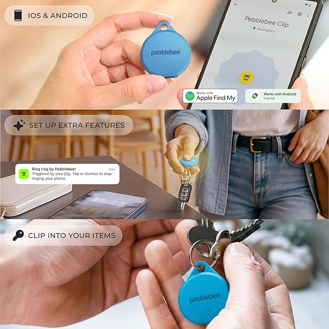 Pebblebee Clip 5 | Rechargeable Bluetooth Tracker Tag for Keys | Alternative to Air Tag & Android Trackers | 130 dB Siren, Bright LED Strobe, 12-Month Battery, Alert Safety Mode | Subzero
