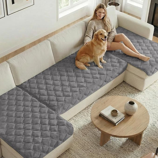 H.VERSAILTEX Chenille Couch Cover for Dogs Washable Soft Fuzzy Loveseat Cover Sectional Sofa Cover Thick Pet Couch Cover Protector Non-Slip Dog Bed Cover(Light Grey, 28" x 67")