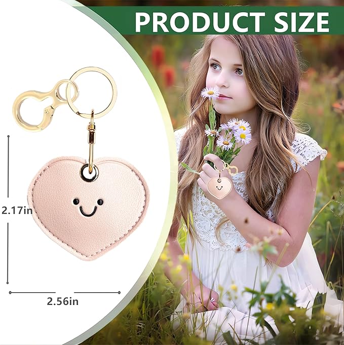 Leather Keychain Holder Case Compatible with AirTag,Cute Protective Cover with Keyring,Anti-Scratch Finder GPS Tracker Case for Wallet Keys,bag,pets,Backpack(Pink Heart)