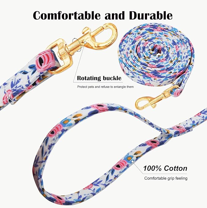 No Pull Dog Harness Adjustable Small Dog Harness and Leash Set, Lightweight and Soft Dog Harness No Choke Escape Proof Pet Harness Vest (Blue Rose, S)