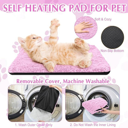 Drydiet 4 Pack Self Warming Cat Pads Self Heating Cat Mat Washable Homeless Dogs Thermal Pads Kennel Pad Reflects Body Heat Warm Crate Bed Mat for Indoor Outdoor Pet(Pink,16 x 20 Inch)
