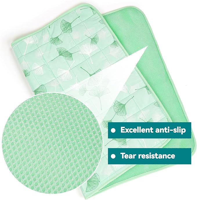 SUPRIY Pet Cooling Mat for Dogs & Cats - Qmax 0.4 Waterproof Cooling Pad, Summer Heat Relief Mat with Japanese Polyester Tech, 3 Sizes Indoor/Outdoor Use (19.5 * 27.5, Green Ginkgo Leaves)