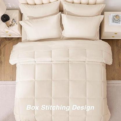 Love's cabin Full Comforter Set Beige, 7 Pieces Full Bed in a Bag, All Season Bedding Sets with 1 Comforter, 1 Flat Sheet, 1 Fitted Sheet, 2 Pillowcase and 2 Pillow Sham