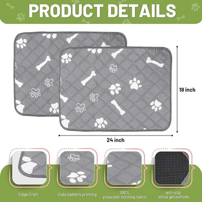 PatiencET Washable Pee Pads for Dogs, 18'' x 24" Reusable Puppy Pads with Super Absorbent for Pet Training, Housebreaking and Incontinence, 2 Pack Puppy Potty Pads with Waterproof Bottom