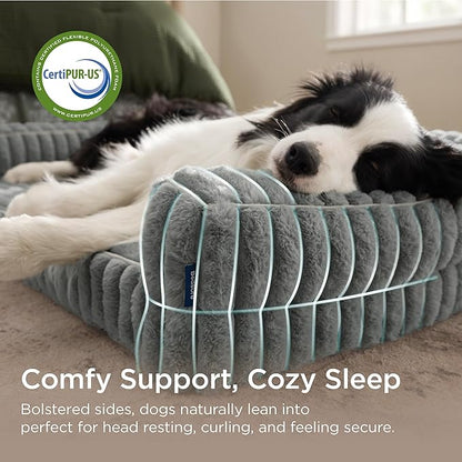 Bedsure ComfyFleece™ Orthopedic Dog Beds for Extra Large Dogs, Memory Foam XL Dog Couch with Sides, Waterproof Big Pet Sofa with Washable Corduroy Cover, Non-Slip and Egg-Crate Foam, Grey