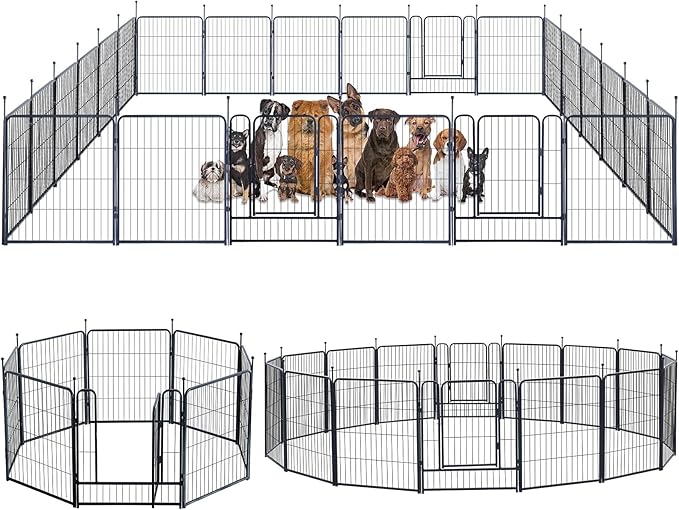 Dog Playpen,Portable Outdoor Dog Fence, Dog Playpen for Large/Medium/Small Dogs, Dog Fences for the Yard,with Doors Foldable Metal (32 inch, 24 Panels)