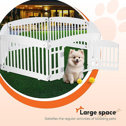 HealSmart 6 Panel Dog Playpen, 24” Exercise Puppy Playpen with Door, Safe, Secure, Folding & Portable Pet Playpen for Indoor & Outdoor Use, Suitable for Puppies and Small, White
